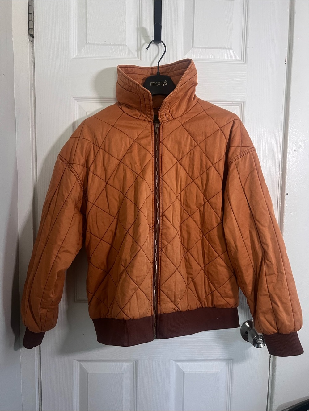 Women’s Quilted Burnt Orange Quilted Jacket | Size Medium | 100% Cotton